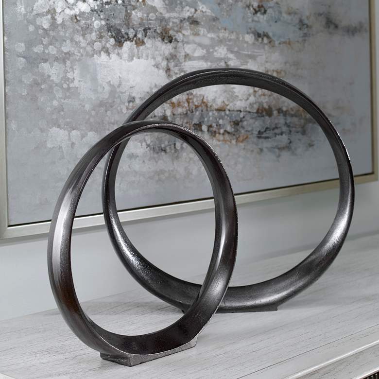Image 1 Uttermost Orbits Black Nickel Ring Sculptures Set of 2