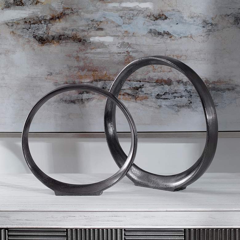 Image 4 Uttermost Orbits Black Nickel Ring Sculptures Set of 2 more views