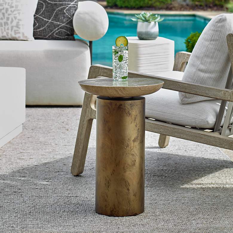 Image 1 Uttermost Oslo 21" H x 14" W Brass Iron Outdoor Accent Table