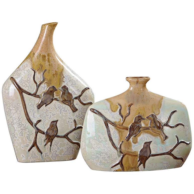 Image 1 Uttermost Pajaro Metallic Ivory 2-Piece Ceramic Vase Set