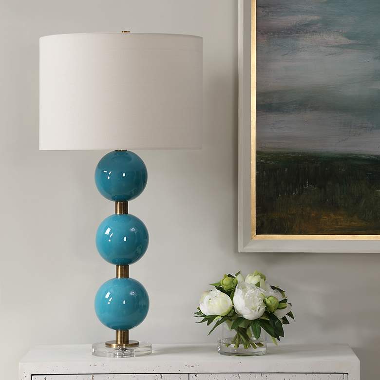 Image 3 Uttermost Palawan 31 1/4" High Turquoise Blue Glaze Ceramic Table Lamp more views