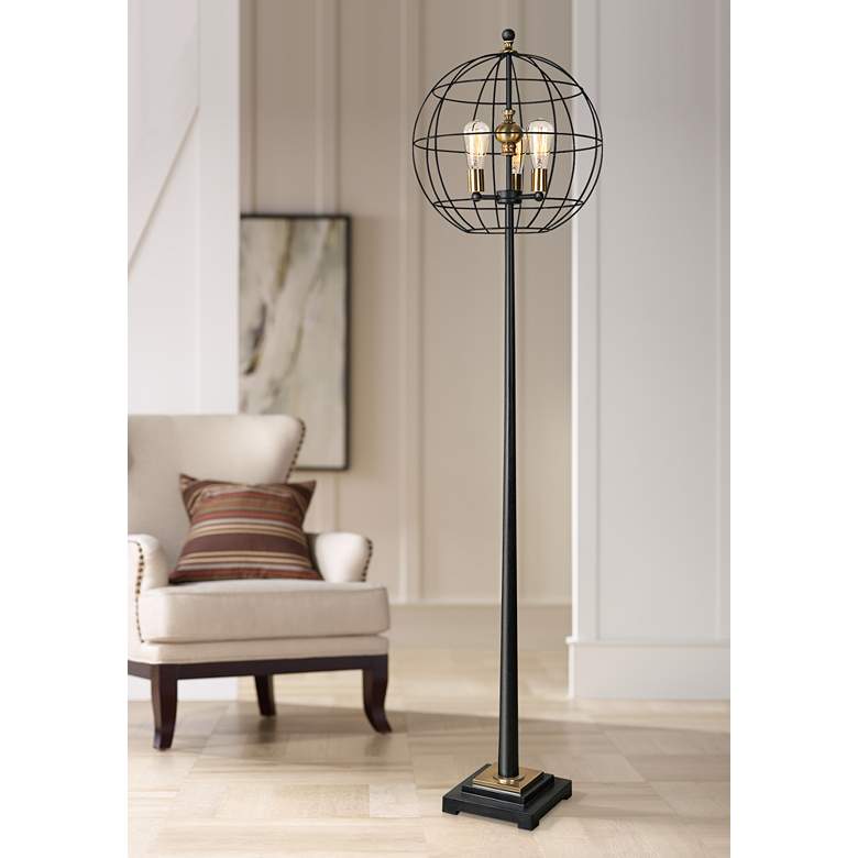 Image 1 Uttermost Palla Aged Black Tapered Metal Floor Lamp