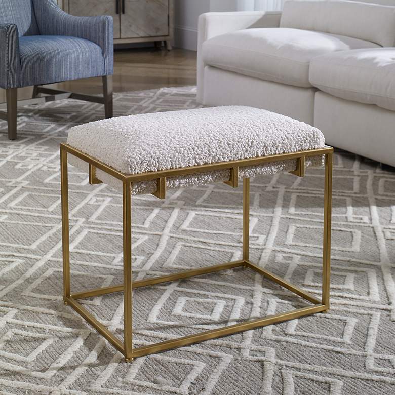 Image 1 Uttermost Paradox 23 1/2" Wide White Faux Shearling Small Bench