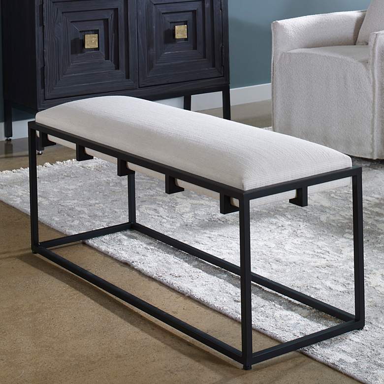 Image 1 Uttermost Paradox 47" Wide Black Iron and White Fabric Bench
