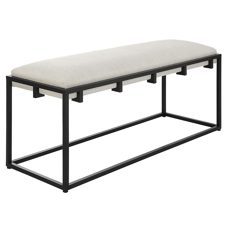 Image 3 Uttermost Paradox 47 inch Wide Black Iron and White Fabric Bench more views