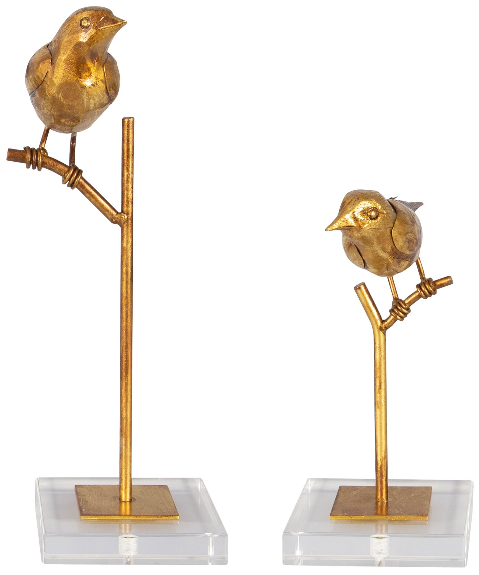 Image 5 Uttermost Passerines 13" Antique Gold Leaf Bird Figurines Set of 2 more views