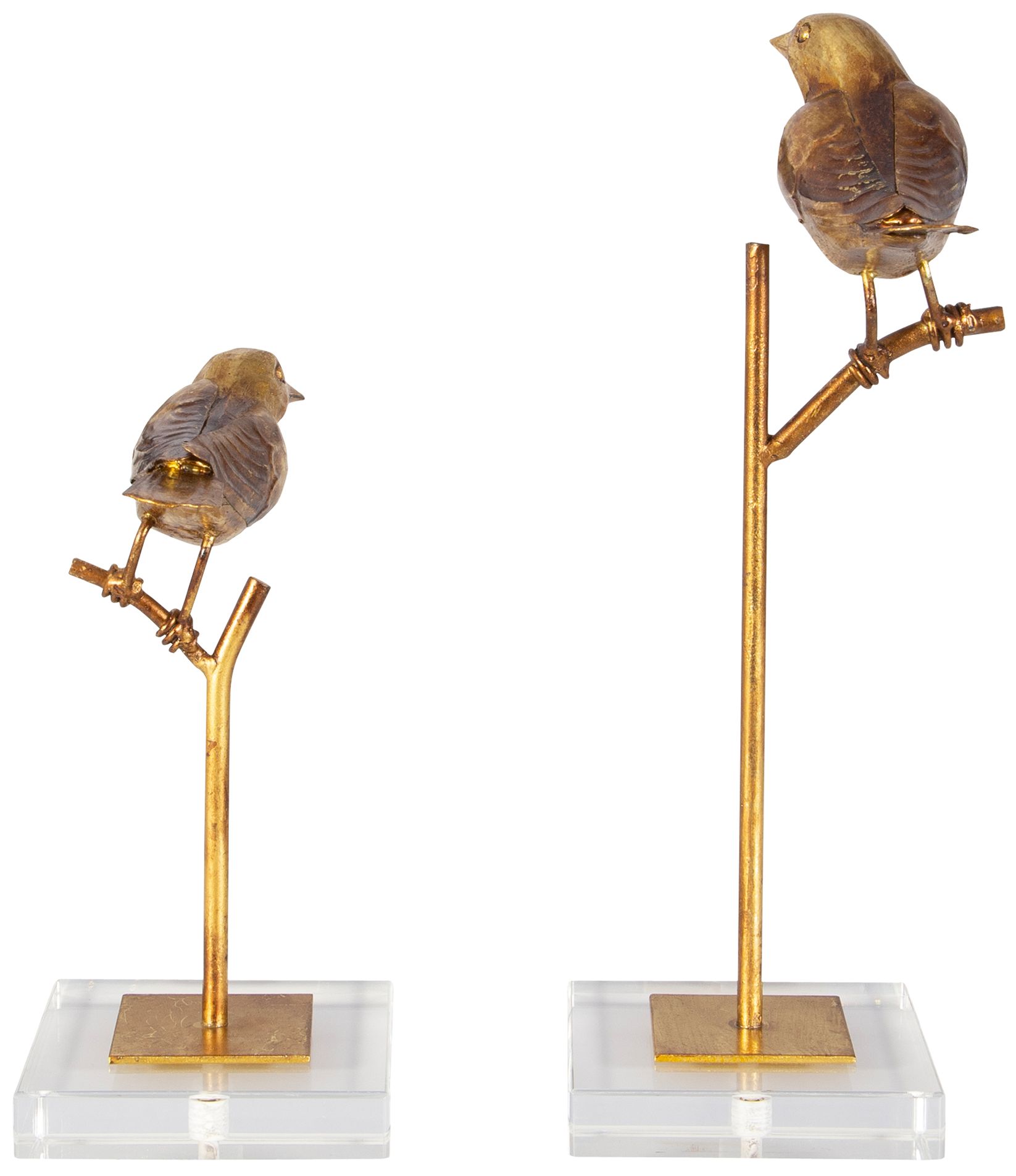 Image 7 Uttermost Passerines 13" Antique Gold Leaf Bird Figurines Set of 2 more views