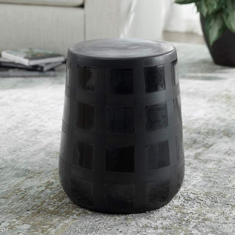 Image 1 Uttermost Patchwork 14.25" x 17" Black Earthenware Garden Stool