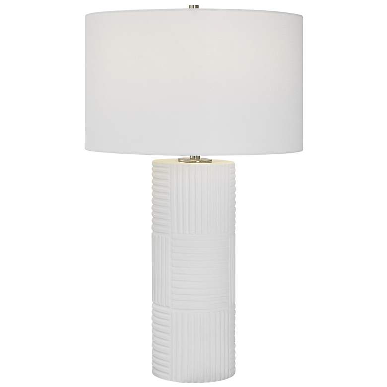 Image 2 Uttermost Patchwork 27 1/2" Satin White Ceramic Cylinder Table Lamp