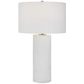 Image2 of Uttermost Patchwork Satin White Ceramic Cylinder Table Lamp