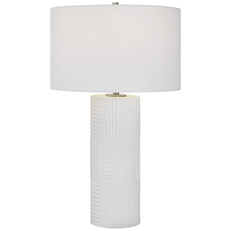 Image 2 Uttermost Patchwork Satin White Ceramic Cylinder Table Lamp