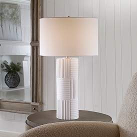 Image1 of Uttermost Patchwork Satin White Ceramic Cylinder Table Lamp