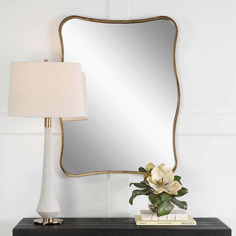Image 2 Uttermost Pavia Antiqued Gold 28" x 36" Curvy Vanity Wall Mirror