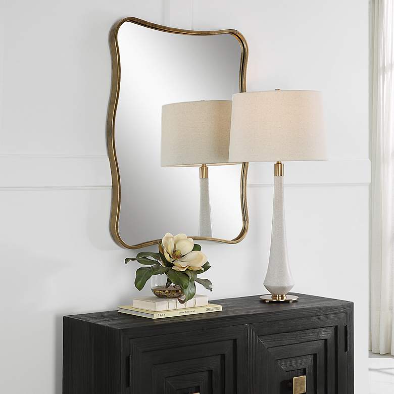 Image 4 Uttermost Pavia Antiqued Gold 28" x 36" Curvy Vanity Wall Mirror more views