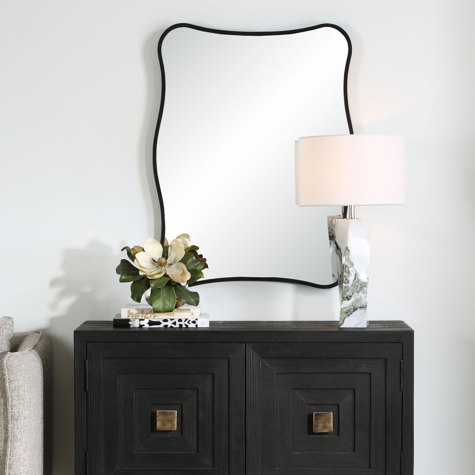 Image 7 Uttermost Pavia Black 28" x 36" Curvy Vanity Mirror more views