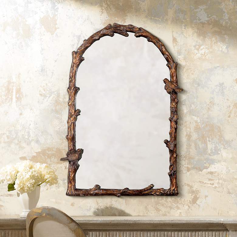 Uttermost Paza Gold 26&quot; x 37&quot; Songbirds Arch Wall Mirror