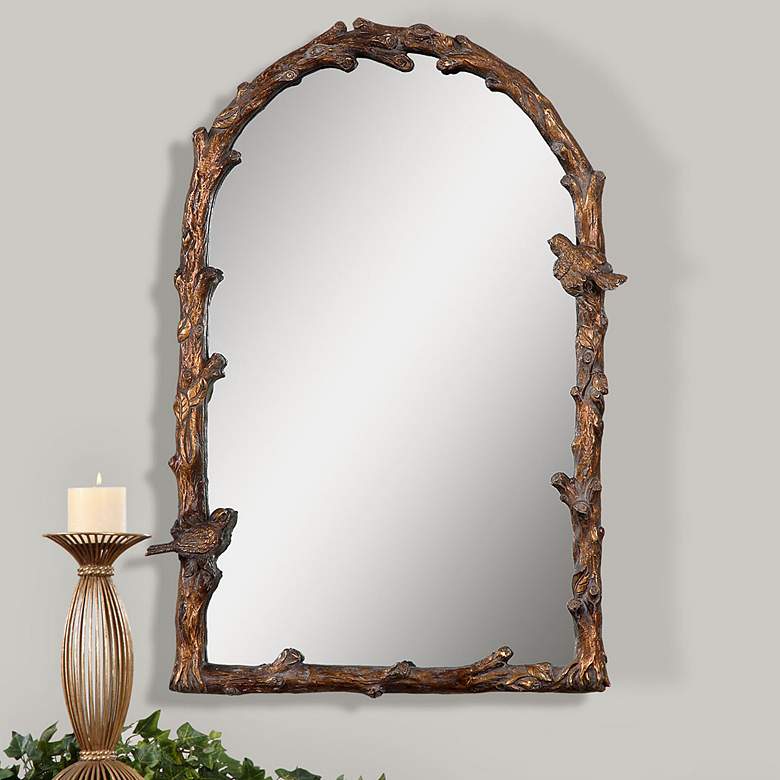 Image 1 Uttermost Paza Gold 26 inch x 37 inch Songbirds Arch Wall Mirror