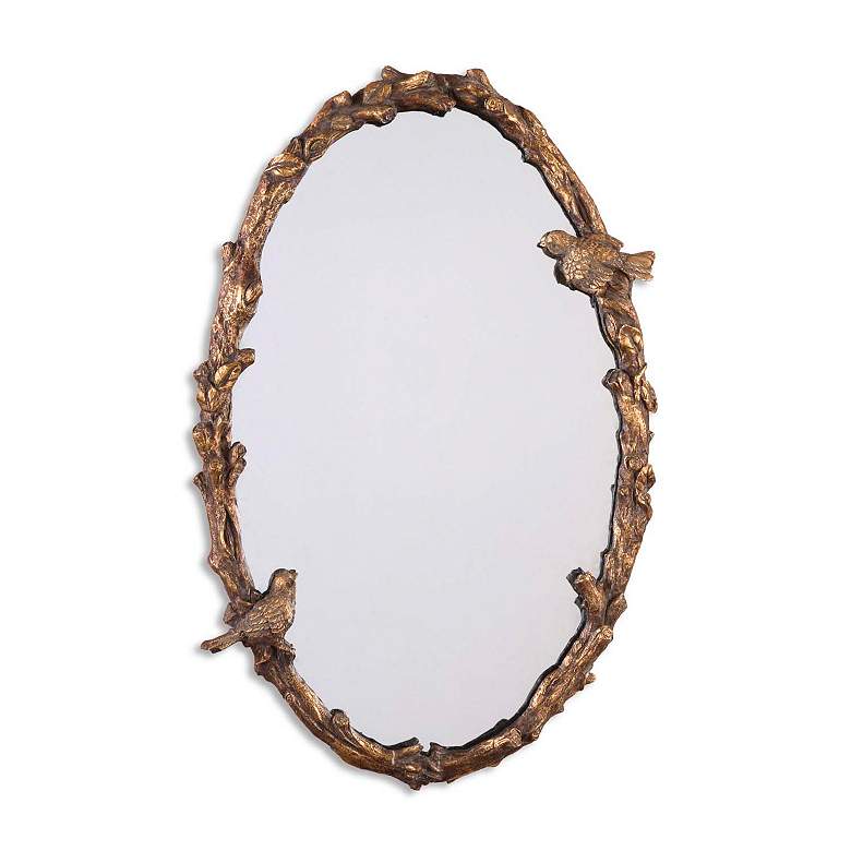 Image 3 Uttermost Paza Love Birds 34" High Antique Gold Leaf Oval Wall Mirror