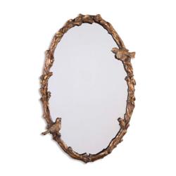 Uttermost Paza Love Birds 34" High Antique Gold Leaf Oval Wall Mirror