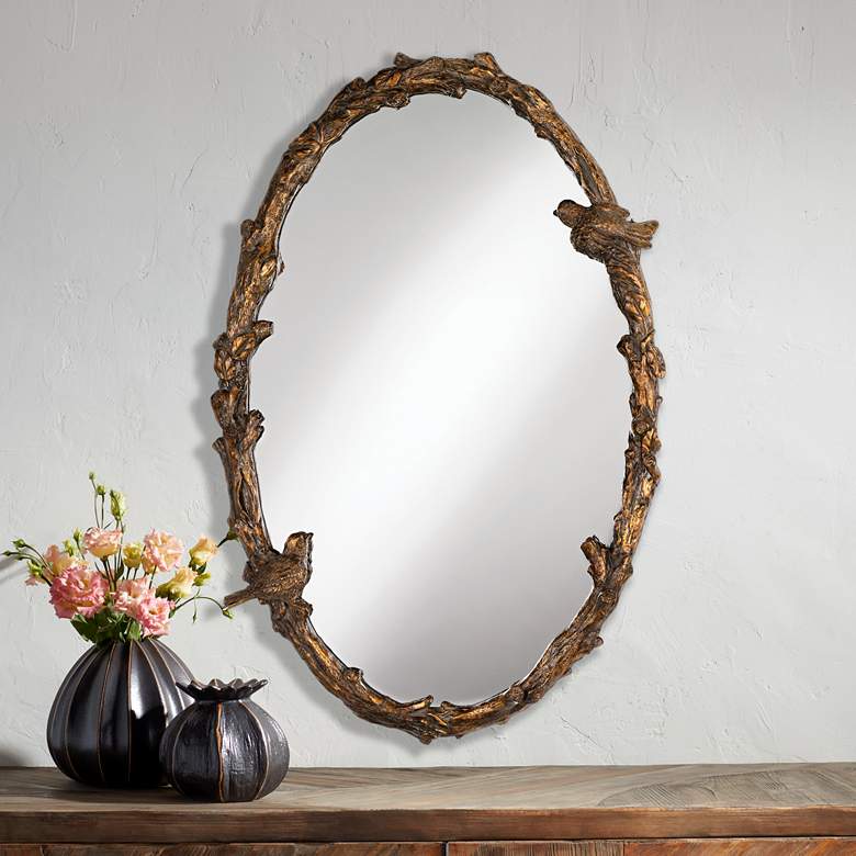 Image 2 Uttermost Paza Love Birds Oval 34" High Wall Mirror