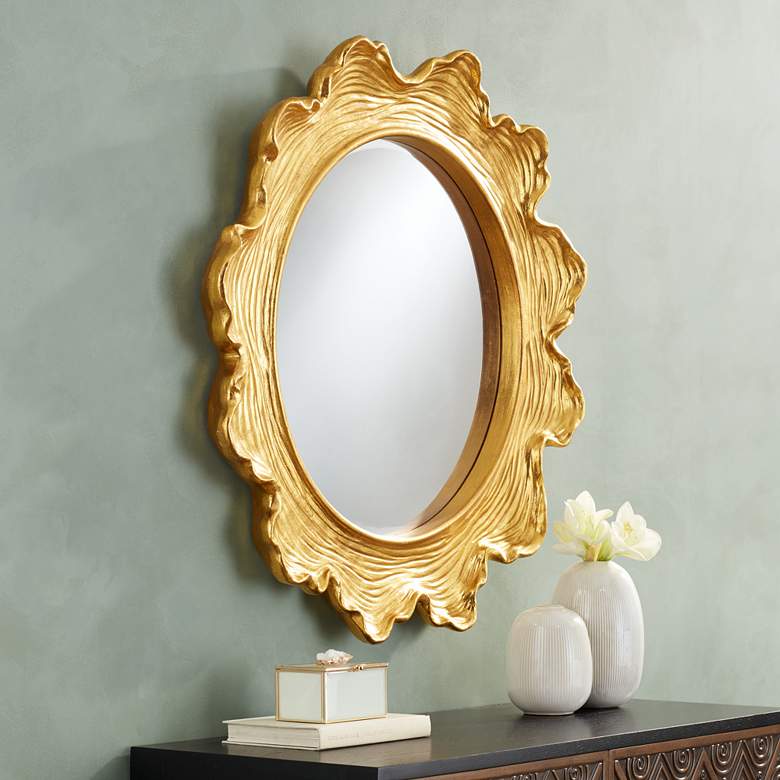 Image 1 Uttermost Pearla Shiny Gold Leaf 32 inch Round Wall Mirror