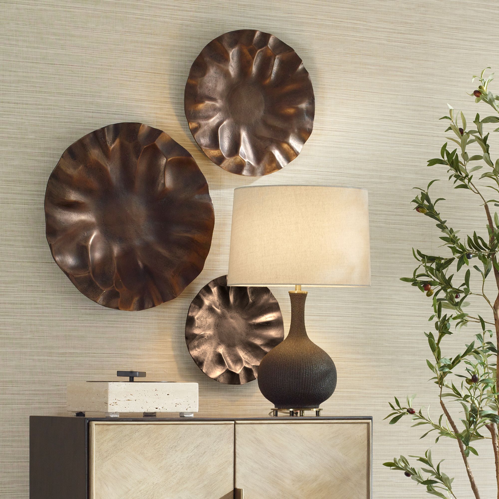 Image 6 Uttermost Peonia 3-Piece Bronze Indoor-Outdoor Wall Decor Set more views