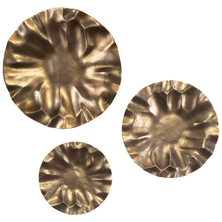 Image 1 Uttermost Peonia Indoor-Outdoor Gold 3-Piece Wall Decor