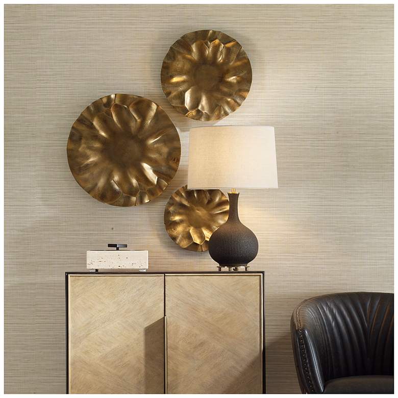 Image 1 Uttermost Peonia Indoor-Outdoor Gold 3-Piece Wall Decor