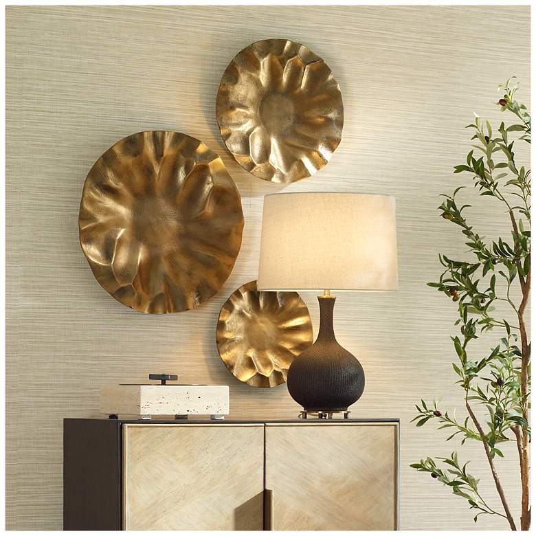 Image 3 Uttermost Peonia Indoor-Outdoor Gold 3-Piece Wall Decor more views