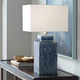 Image1 of Uttermost Pero 26 3/4" Sapphire Blue Textured Ceramic Table Lamp