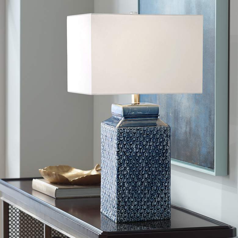 Image 1 Uttermost Pero 26 3/4 inch Sapphire Blue Textured Ceramic Table Lamp