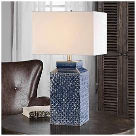 Image3 of Uttermost Pero 26 3/4" Sapphire Blue Textured Ceramic Table Lamp more views