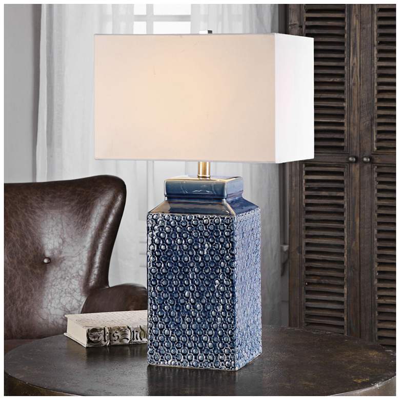 Image 3 Uttermost Pero 26 3/4 inch Sapphire Blue Textured Ceramic Table Lamp more views