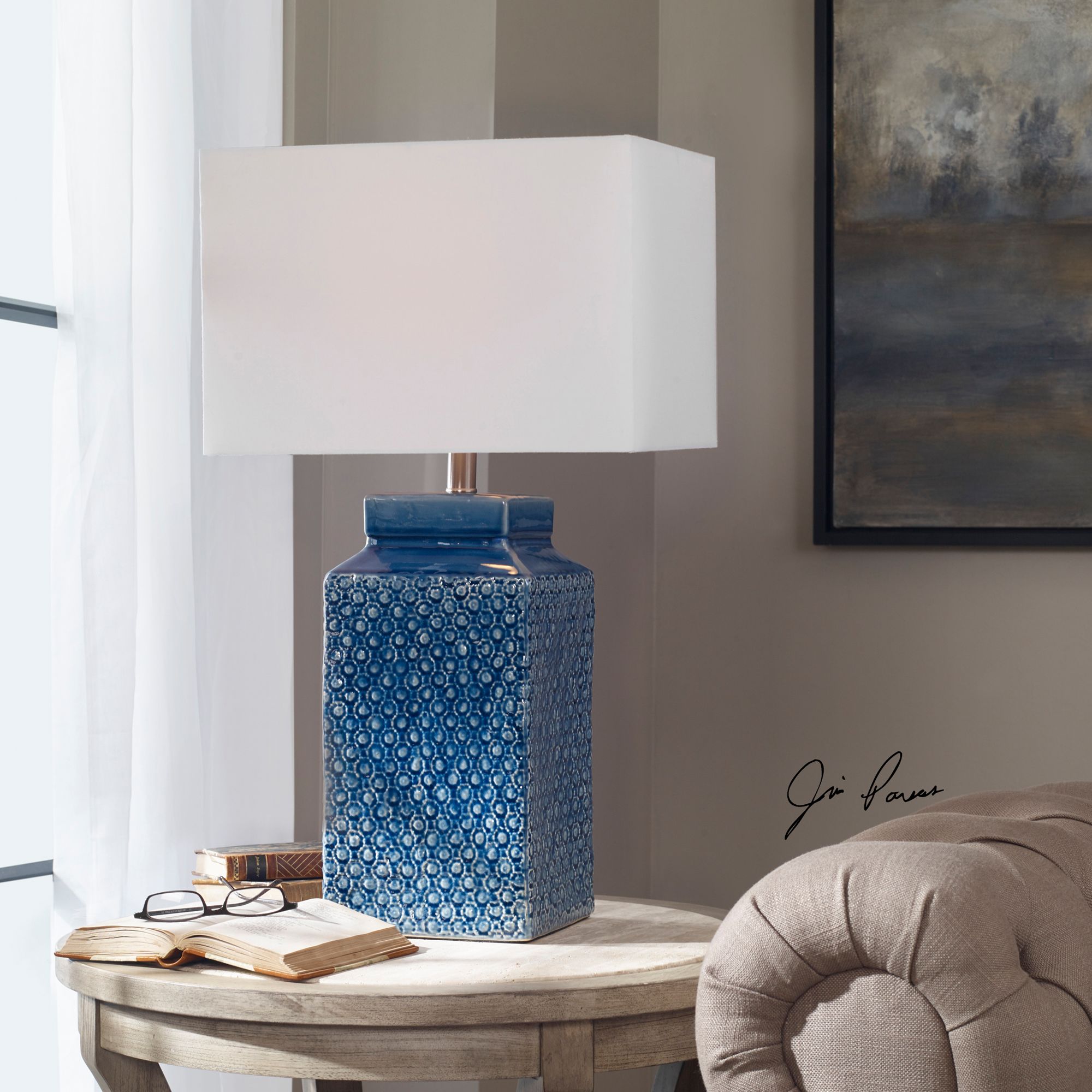 Image 4 Uttermost Pero 26 3/4" Sapphire Blue Textured Ceramic Table Lamp more views