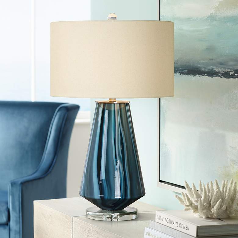 Image 1 Uttermost Pescara 29" Teal-Gray and Blue-Swirl Glass Modern Table Lamp