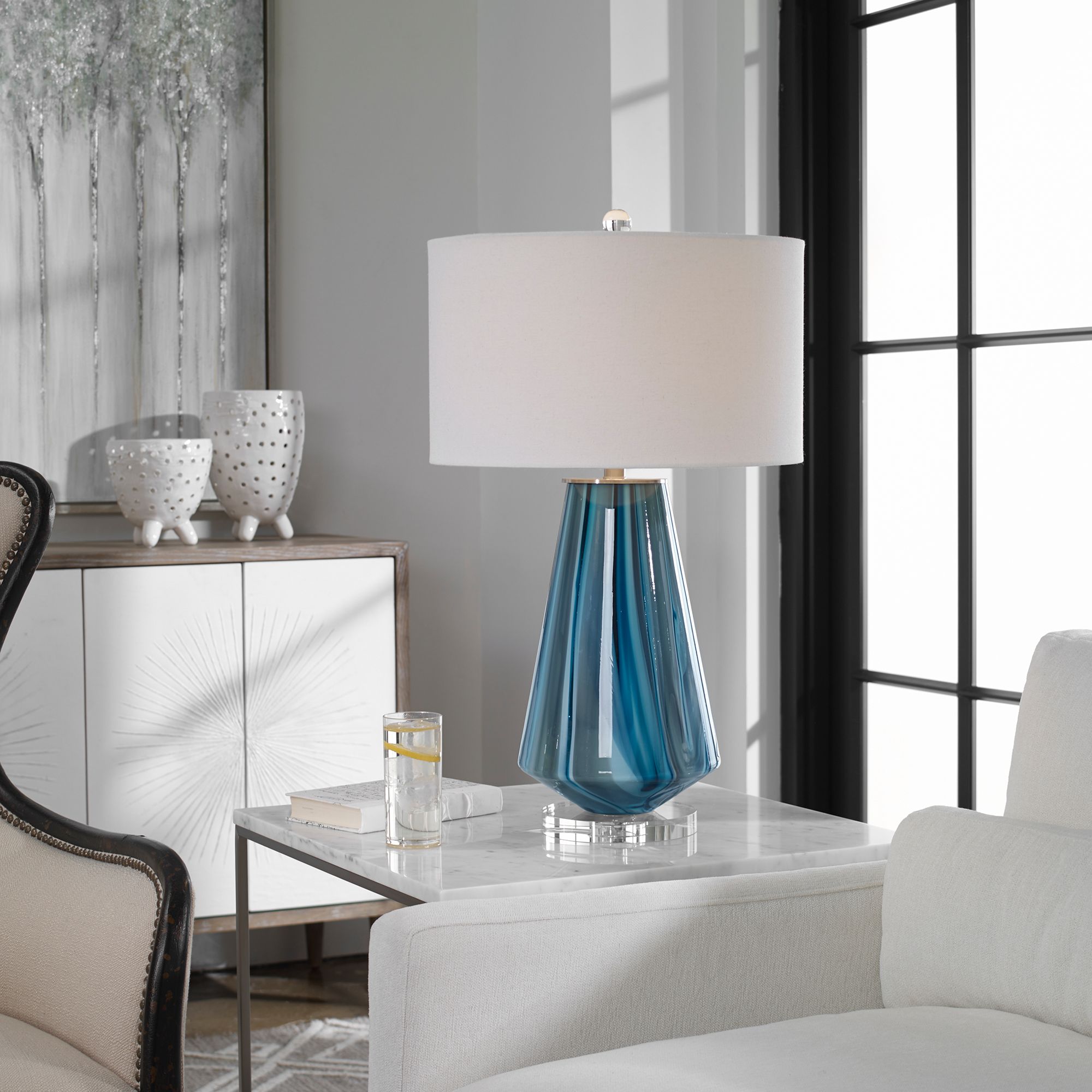 Image 5 Uttermost Pescara 29" Teal-Gray and Blue-Swirl Glass Modern Table Lamp more views