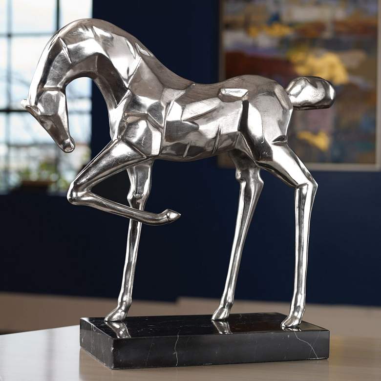 Image 1 Uttermost Phoenix 18 1/2"W Brushed Nickel Horse Statue