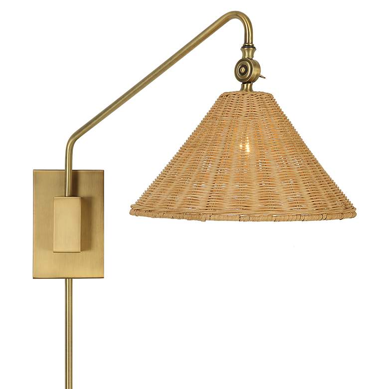 Image 4 Uttermost Phuvinh 15 3/4"H Antique Brass Rattan Wall Sconce more views