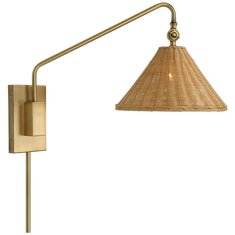 Image 1 Uttermost Phuvinh Natural Rattan with Brass Accents 1 Lt Sconce