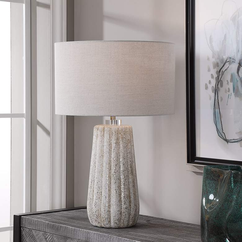 Image 1 Uttermost Pikes 26" High Stone-Ivory and Taupe Ceramic Table Lamp