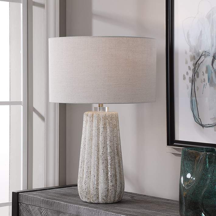 Uttermost Stone-Ivory and Taupe Ceramic Table Lamp - #87N12 | Lamps