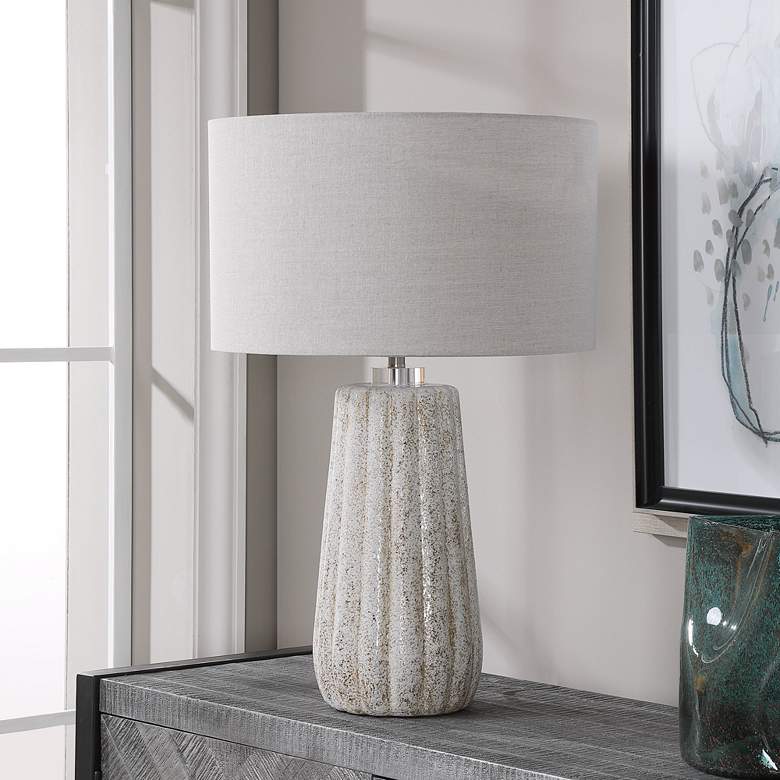 Uttermost Pikes Stone-Ivory and Taupe Ceramic Table Lamp more views