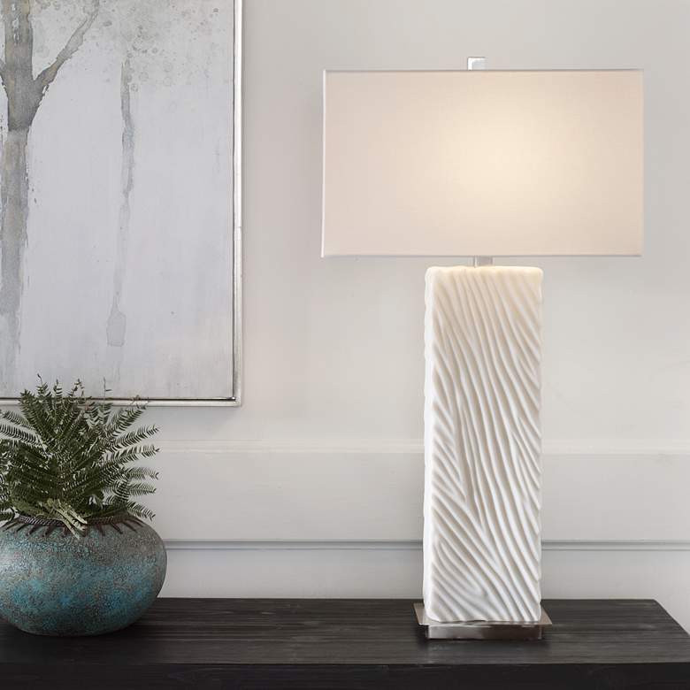 Image 1 Uttermost Pillar 32"  Modern White Marble Table Lamp