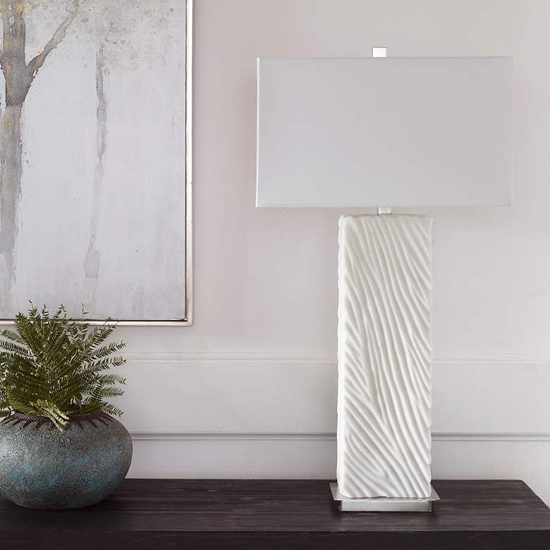 Image 3 Uttermost Pillar 32 inch  Modern White Marble Table Lamp more views