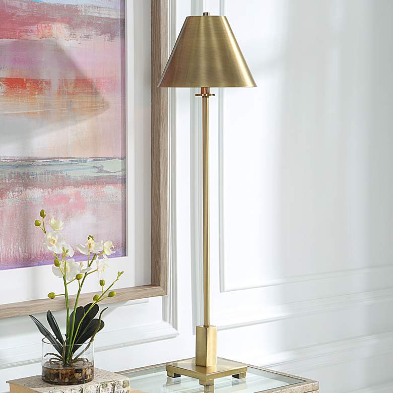 Image 1 Uttermost Pilot 36 1/2" Plated Brushed Brass Metal Buffet Table Lamp
