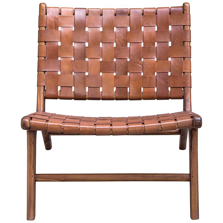 Image 2 Uttermost Plait Teak Wood and Cognac Leather Accent Chair