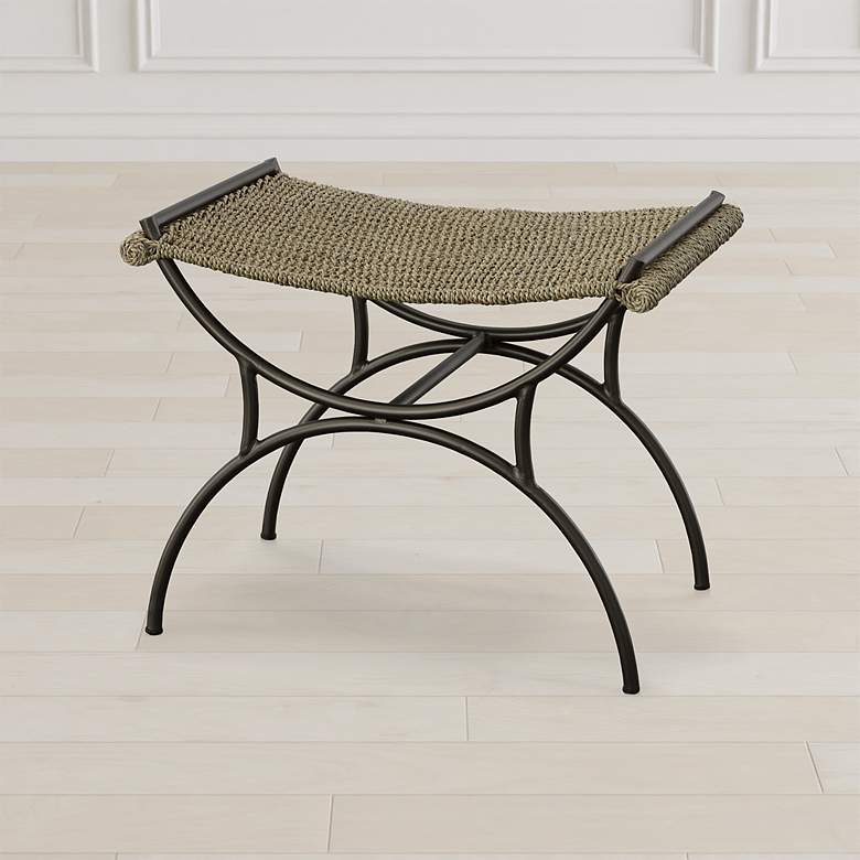 Image 1 Uttermost Playa 21.25" H Gunmetal and Natural Seagrass Small Bench