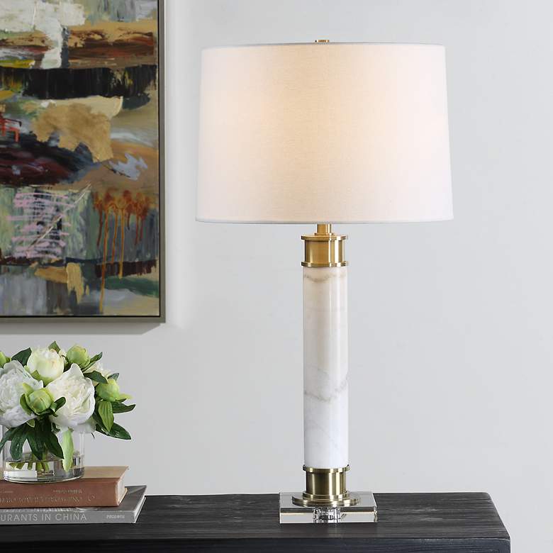 Image 1 Uttermost Plinth 27 3/4" White Marble Column Table Lamp