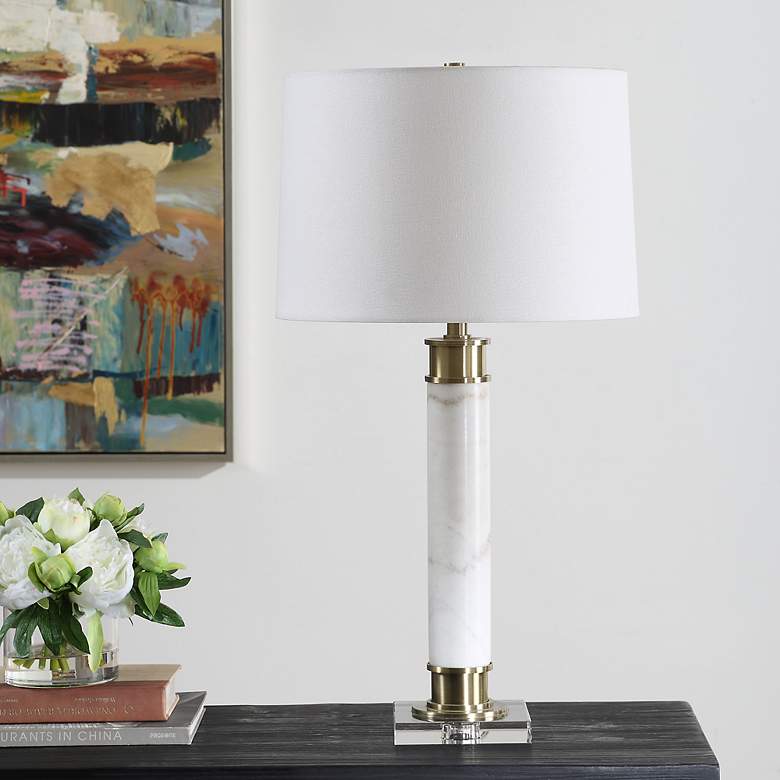 Image 3 Uttermost Plinth 27 3/4" White Marble Column Table Lamp more views