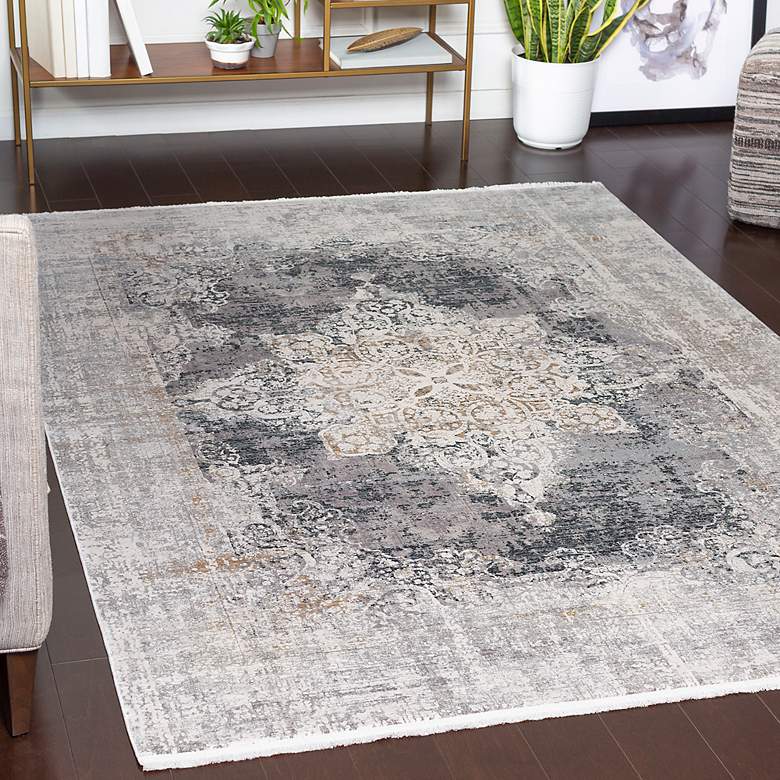 Image 1 Uttermost Poneto 71509 5'x7'6" White Gray Oriental Area Rug